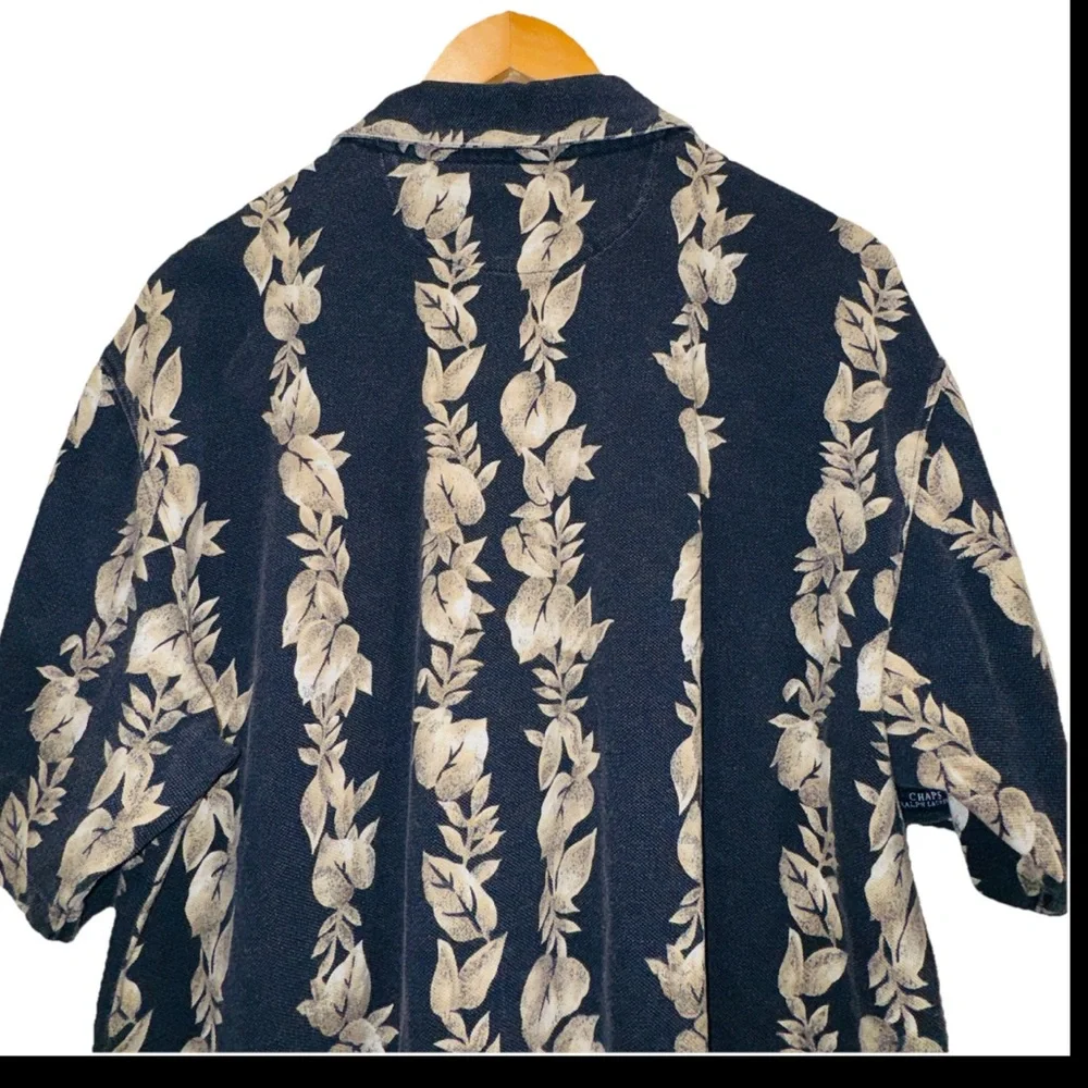 VNT 90s Chaps Ralph Lauren ReversePrint Botanical Polo M Aloha Tropical Cotton